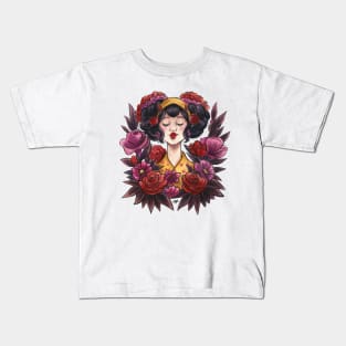 Red Purple Geisha Japanese Art Deco Watercolour Kids T-Shirt